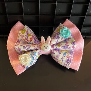 Floral Bunny Kids Hair Bow - Pink and White